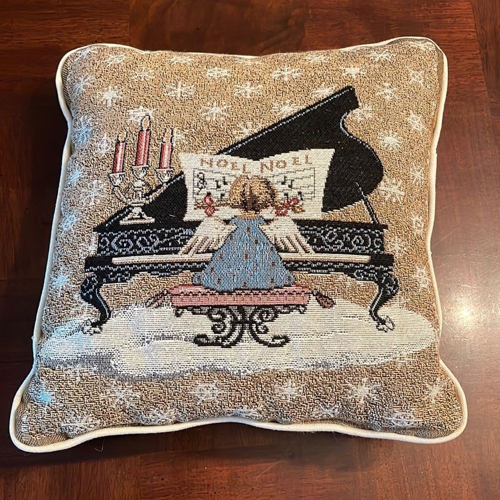 TAPESTRY square Christmas Angel Piano pillow cushion decorative throw 12" x 12"